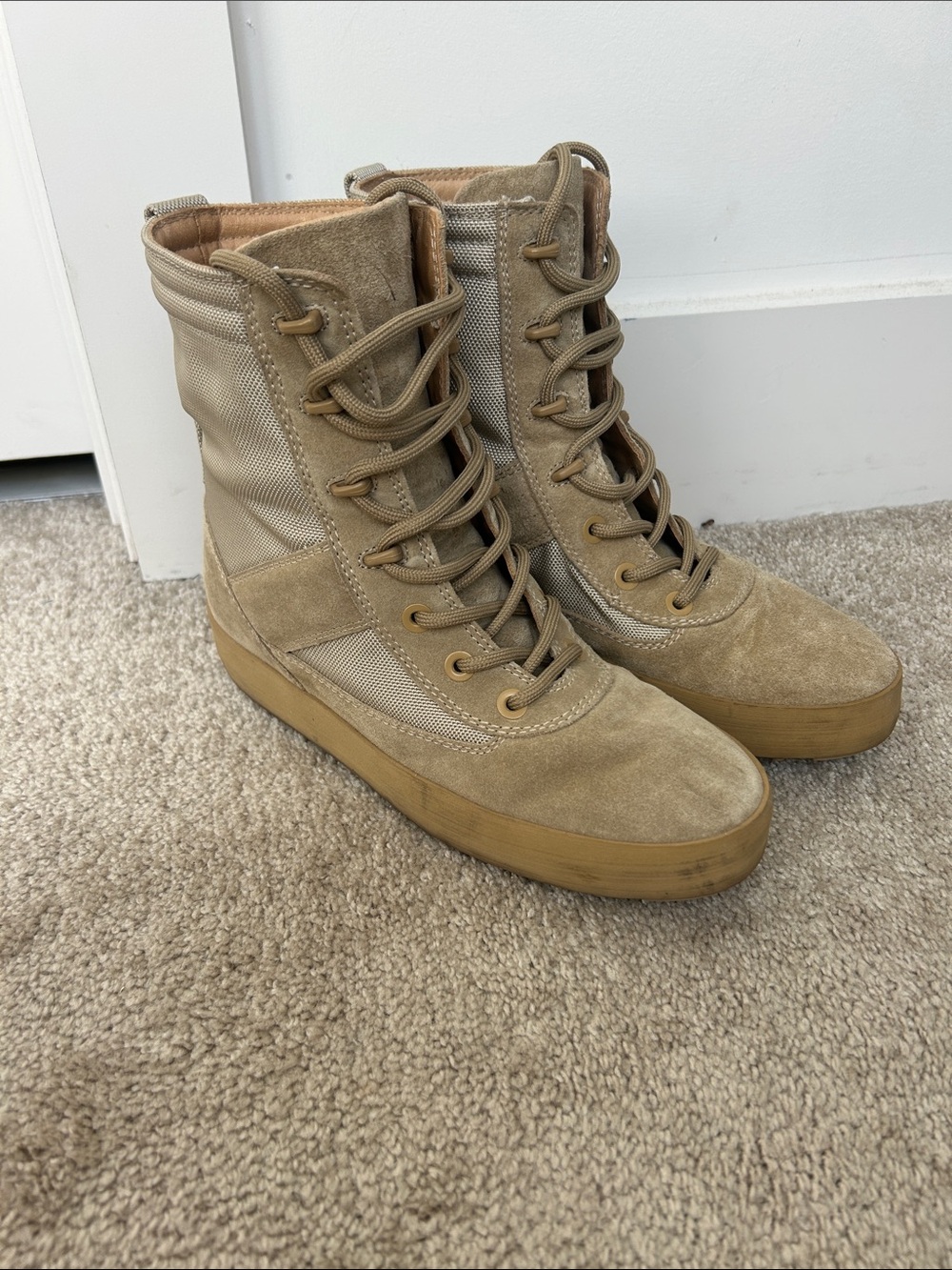 Yeezy Season 3 Tan Leather-Trim High-Top Boots